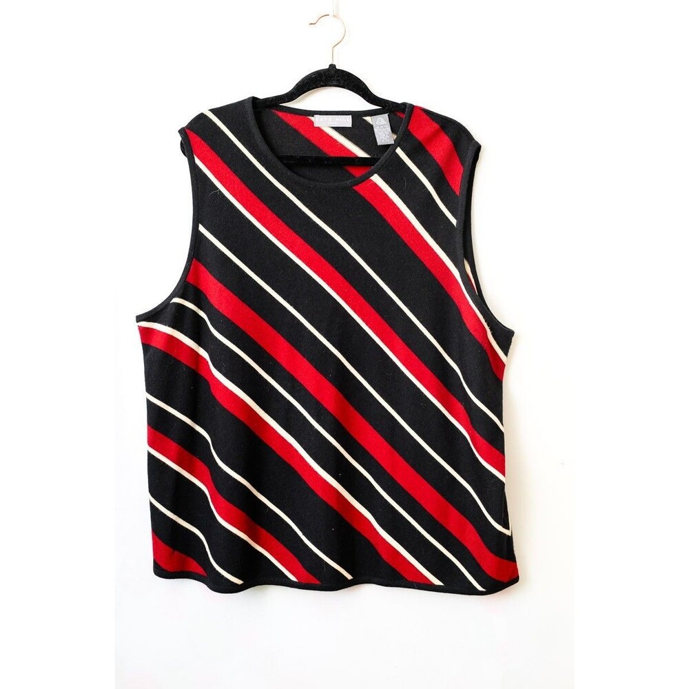 Kate Hill Wool Sweater Vest 3X‎ plus diagonal stripe